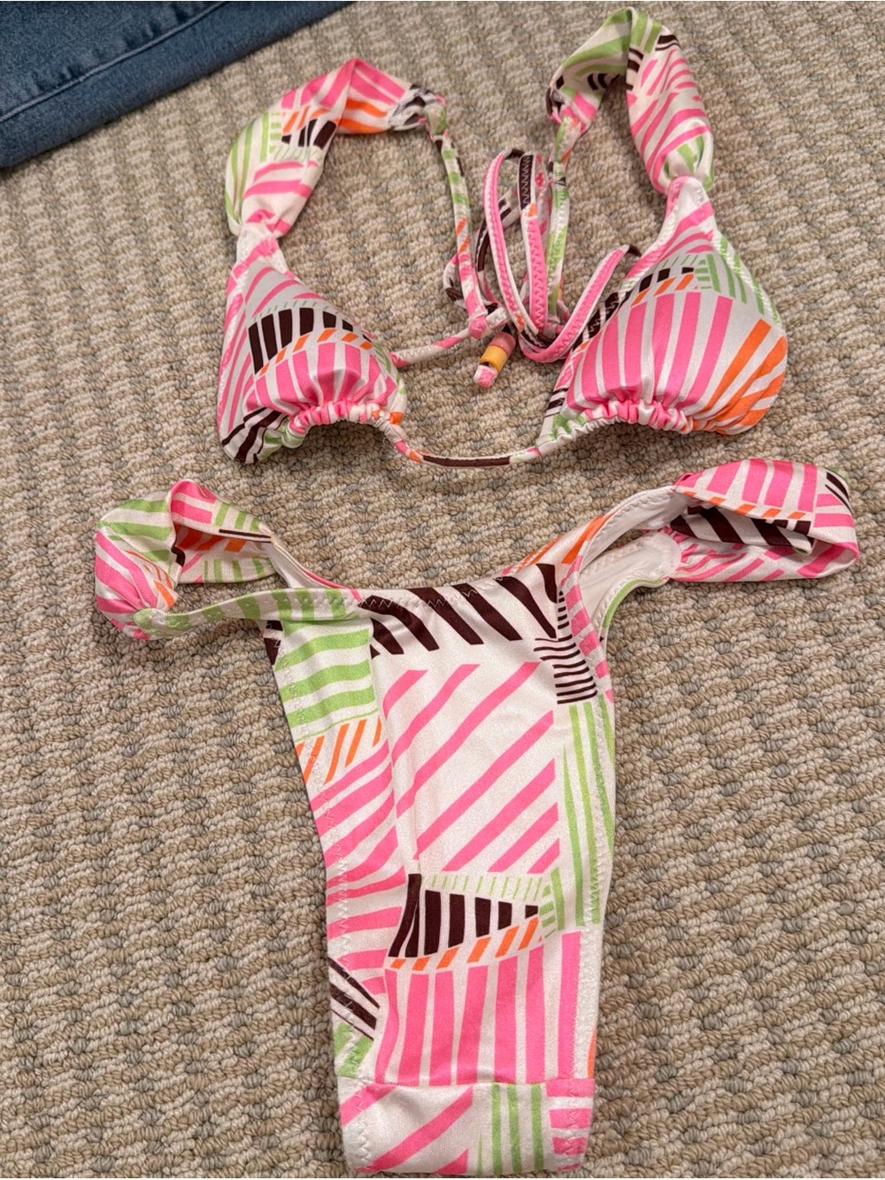 Pink Multi-Stripe Women's Bikini - Triangle Top & Brazilian Bottom
